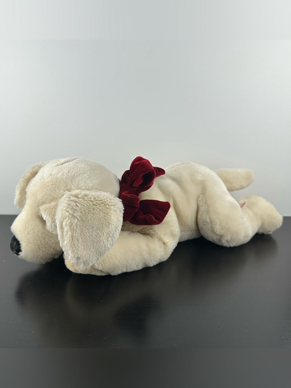 Russ Berrie RARE White Cream Puppy Dog with Red Velvet Bow 16” Large Plush 97844